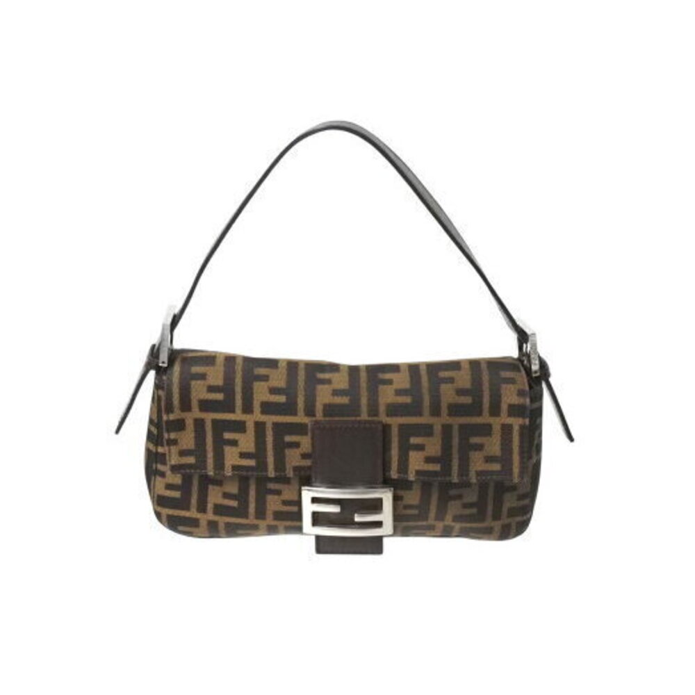 FENDI Mamma Bucket Hobo Shoulder Bag Zucca Canvas Leather